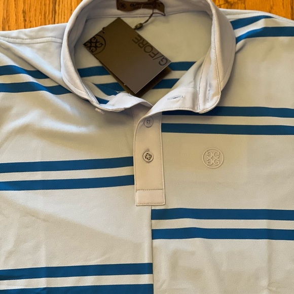 NEW G/FORE Mens Striped Offset Golf Polo Shirt Size Small Blue Short Sleeve - Picture 5 of 10